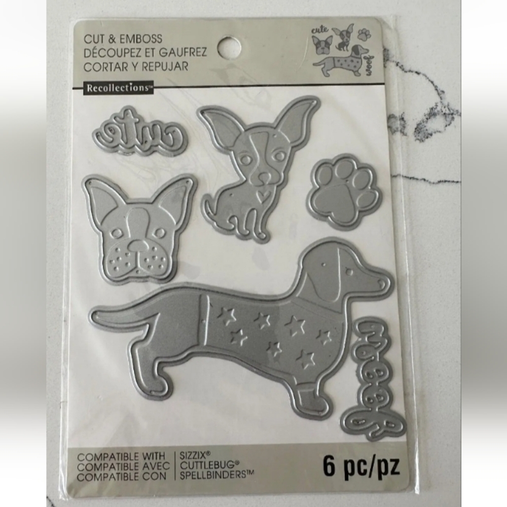 RECOLLECTIONS Sizzix Cuttlebug Spellbinder Cut & Emboss Dog Paw Cute Woof 6PC